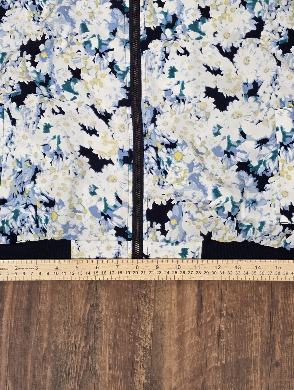 Cato Floral Bomber Jacket Women Medium Blue White Zip Front Lightweight - Picture 11 of 11